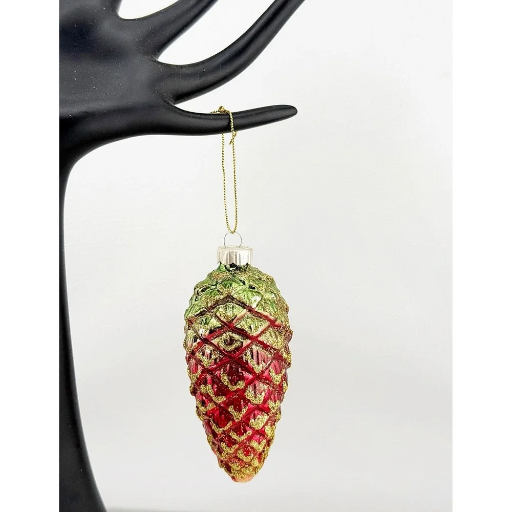 Vintage Martha Stewart Hand Blown Glass Glittery Pinecone Ornament. 4